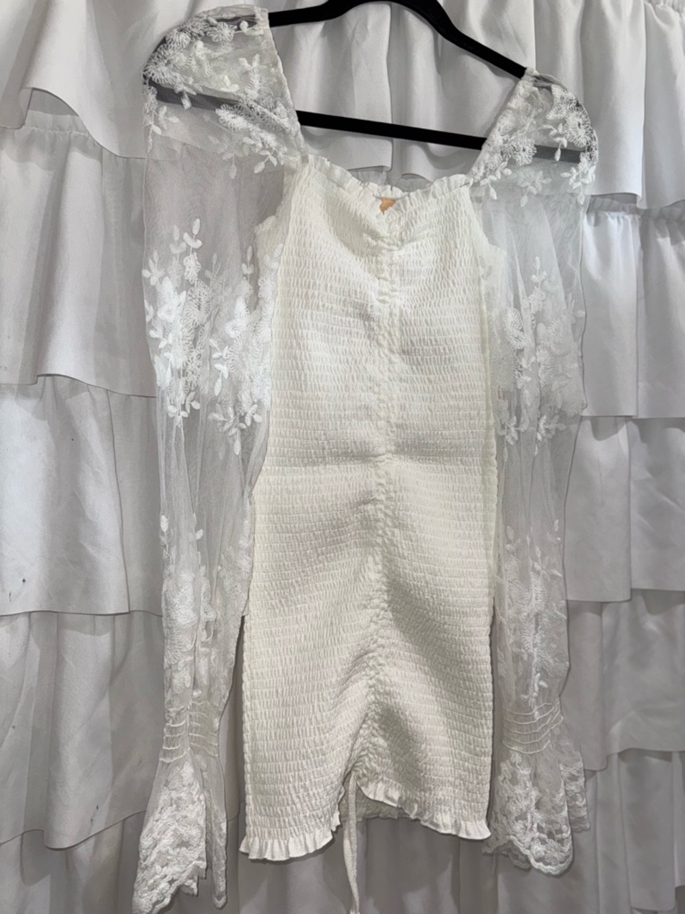 White Puff-Sleeve Ruched Mini Dress - Picture 10 of 10